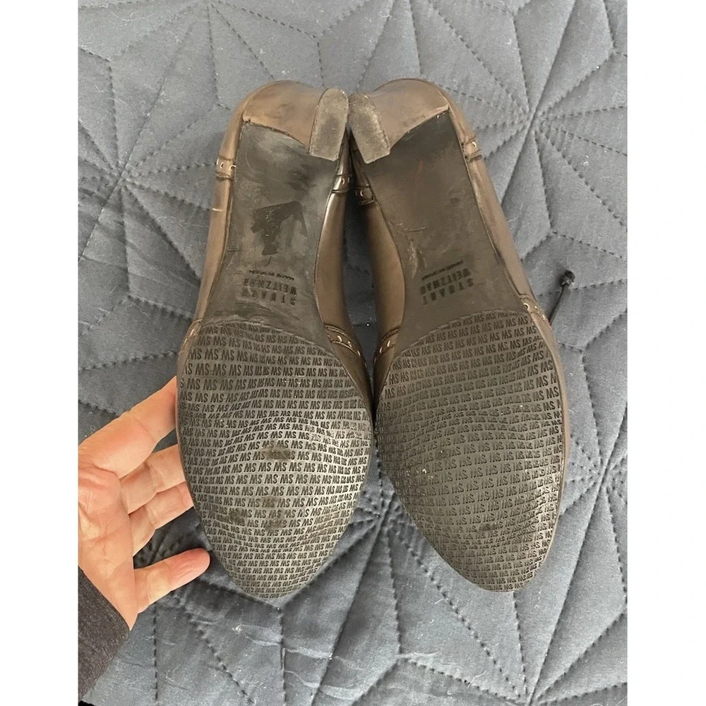 Stuart Weitzman Tailored Oxford Pumps Lace-Up Heels Size 7M Fog Brushed Calf‎